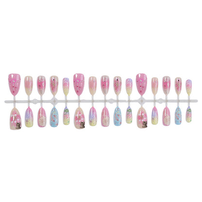Artistic Press-On Nail Set with Floral and Graphic Designs Acalora