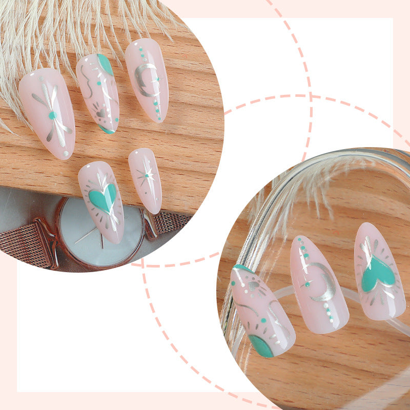 Artistic Press-On Nail Set with Stylish Floral and Gem Designs Acalora