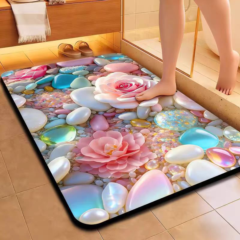 Decorative Floral Pattern Bath Mat