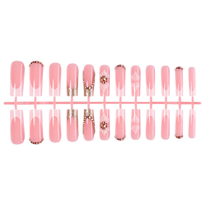 Premium Decorative Press-On Nail Set with Rhinestone and Floral Accents Acalora