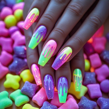Artificial nail extensions in creative gradient design Acalora