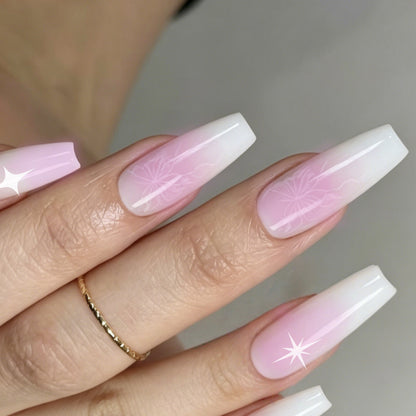 Artificial nails with delicate ombre effect and floral accents Acalora