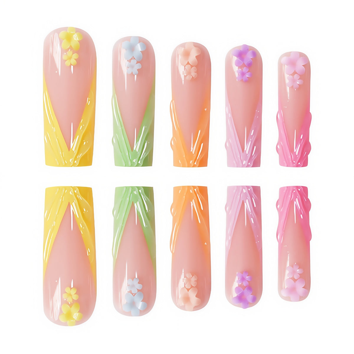 Decorative Floral Sculpted Press-On Nails Acalora