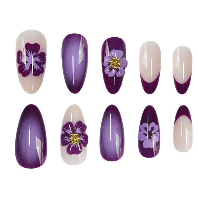 Artistic Floral Press-On Nails with 3D Accents Acalora