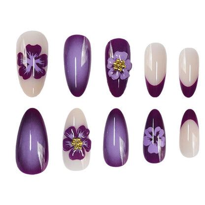 Artistic Floral Press-On Nails with 3D Accents Acalora