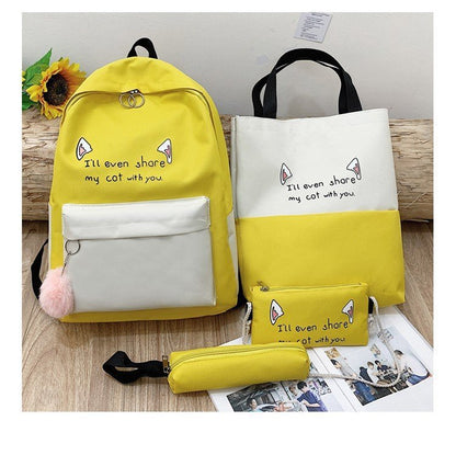 Fun-Themed Cat Print Backpack Set Acalora