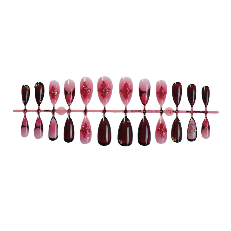 Artistic Press-On Nail Set with Floral and Ombre Design Acalora