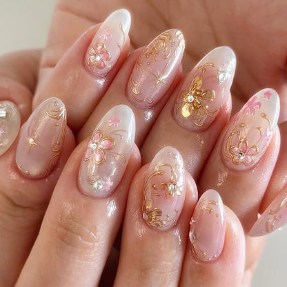 Decorative Press-On Nail Art Set with Floral Design Acalora