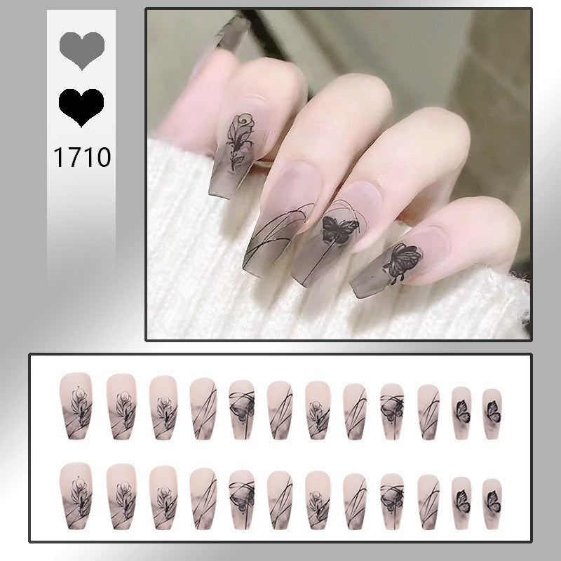 Artificial nail set with elegant flower design and delicate butterfly motifs Acalora
