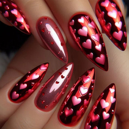 Artificial nails with heart design and gloss finish Acalora