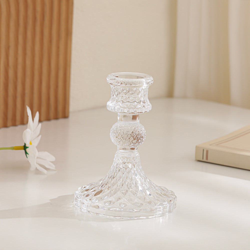 Crystal-cut Glass Candlestick Holder with Ribbed Stem Acalora