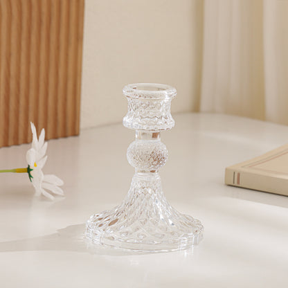 Crystal-cut Glass Candlestick Holder with Ribbed Stem Acalora