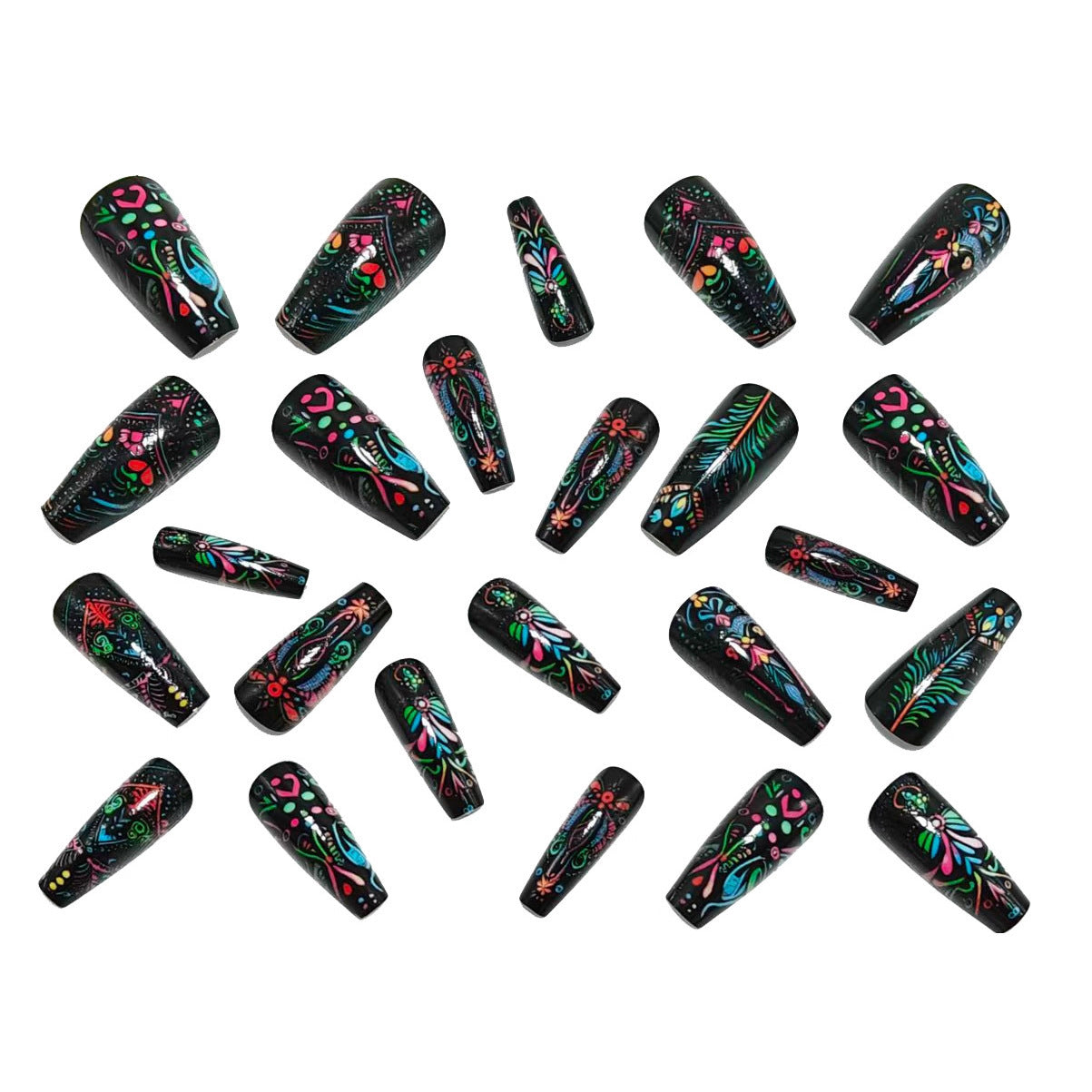 Art nails with delicate floral design and vibrant color plays Acalora