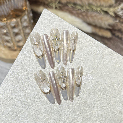 Glamorous Stiletto Press-On Nail Set with Artistic Accents Acalora