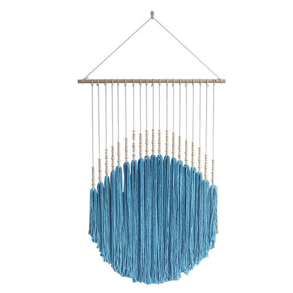 Decorative wall art with wooden beads and thread pendulum