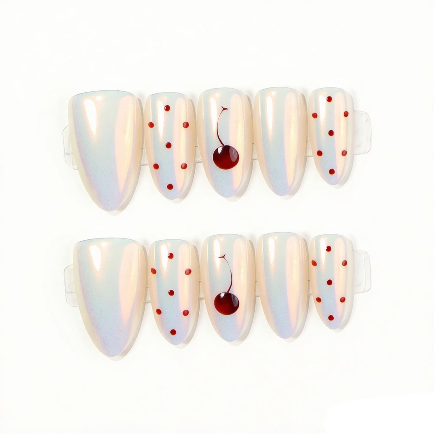 Artistic Press-On Nail Set with Cherry Accents Acalora