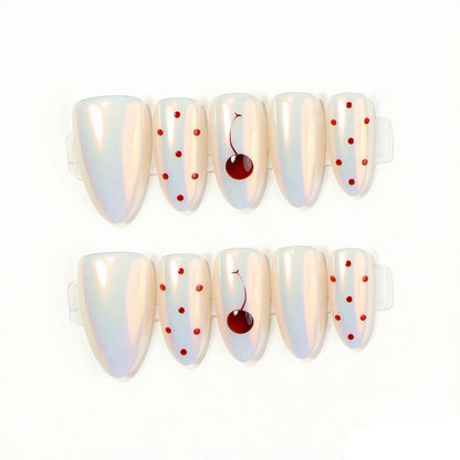 Artistic Press-On Nail Set with Cherry Accents Acalora