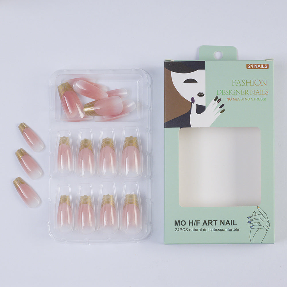 Acrylic Nail Set with Elegant Ombre Design and Golden Accents Acalora