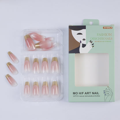 Acrylic Nail Set with Elegant Ombre Design and Golden Accents Acalora