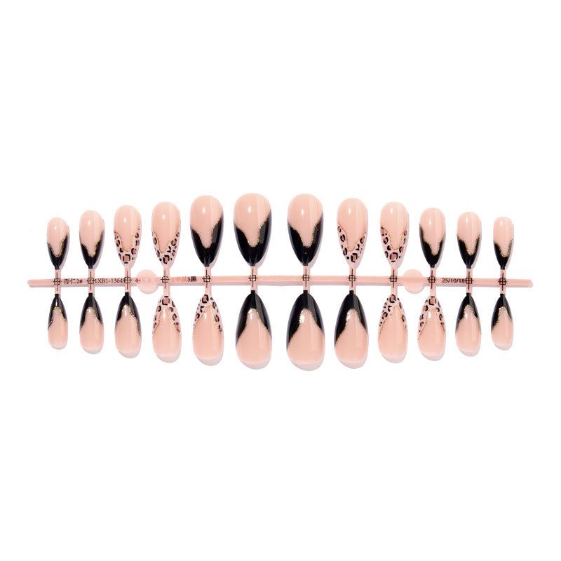 Stiletto Press-On Nail Set with Creative Leopard and Glossy Black Accents Acalora