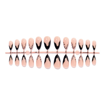 Stiletto Press-On Nail Set with Creative Leopard and Glossy Black Accents Acalora