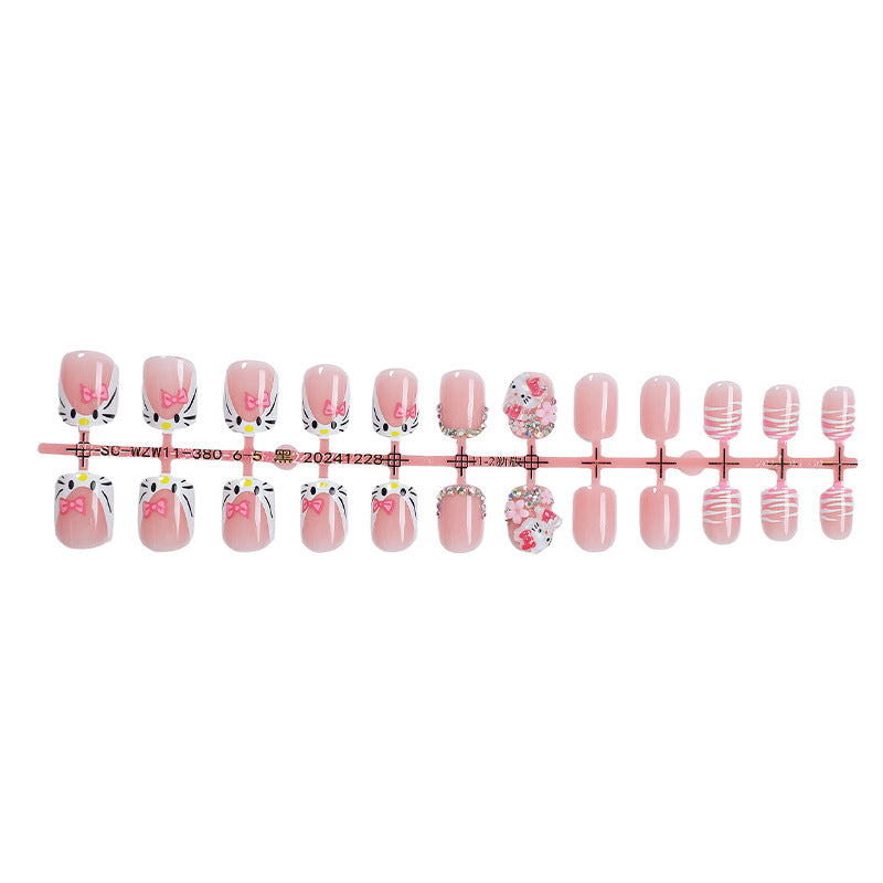 Artistic Press-On Nail Set with Cute Character Designs Acalora
