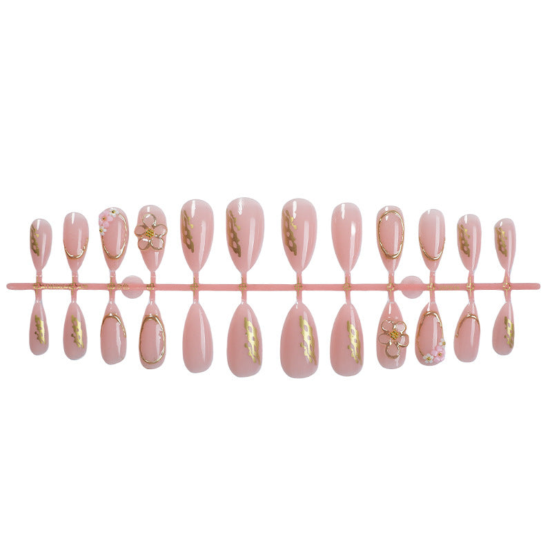 Decorative Press-On Nail Art Set with Elegant Floral and Gold Accents Acalora