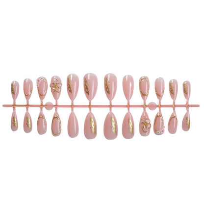 Decorative Press-On Nail Art Set with Elegant Floral and Gold Accents Acalora