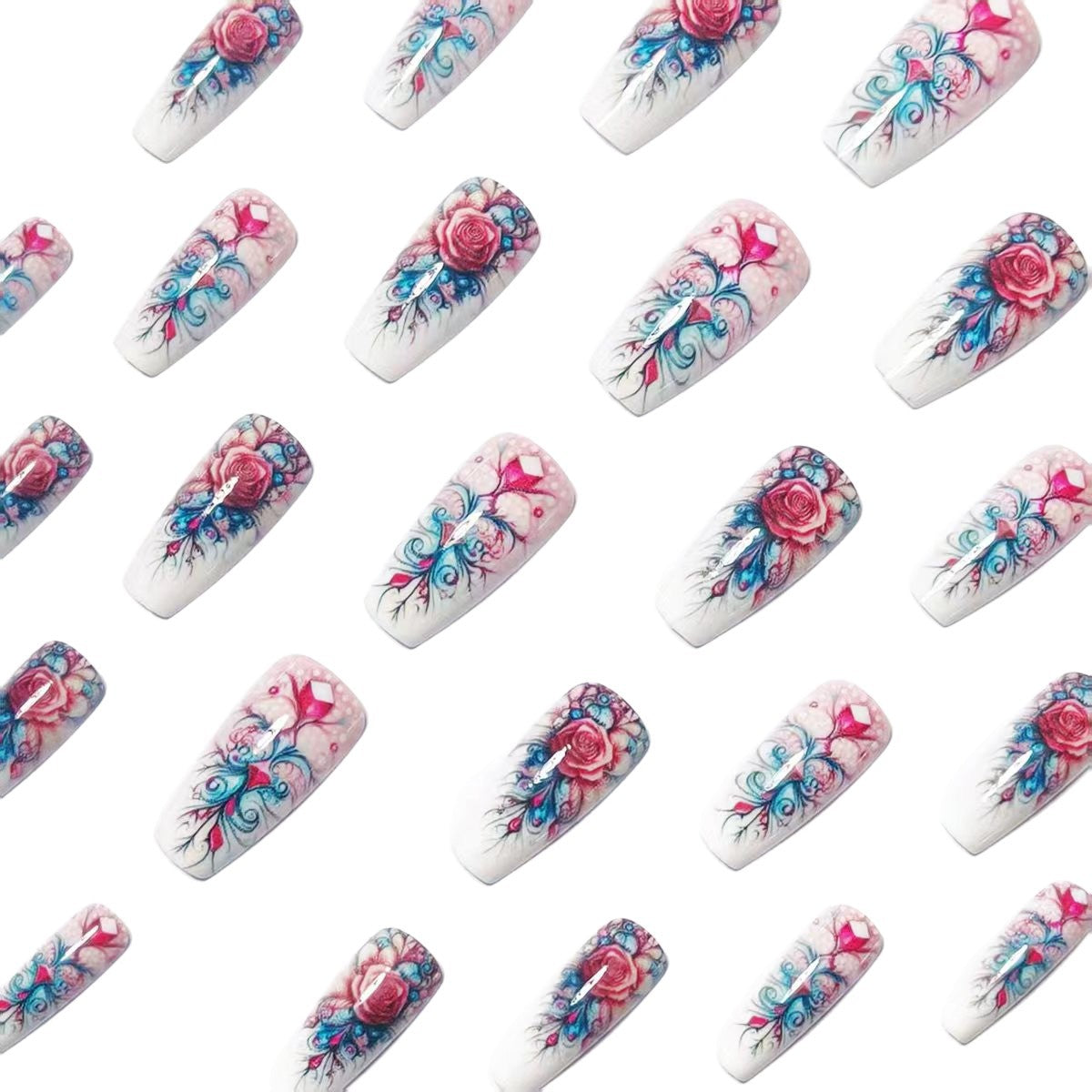 Artistic Floral Acrylic Nail Art Acalora
