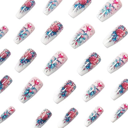 Artistic Floral Acrylic Nail Art Acalora