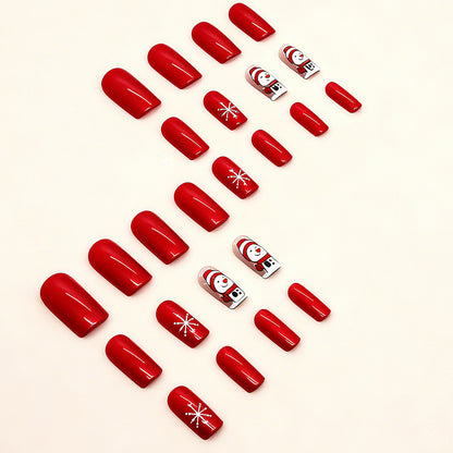 Artificial nail set with festive snowman design and glitter accents Acalora
