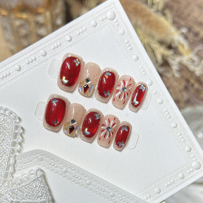 Artistic Press-On Nail Set with Glitter and Star Accents Acalora