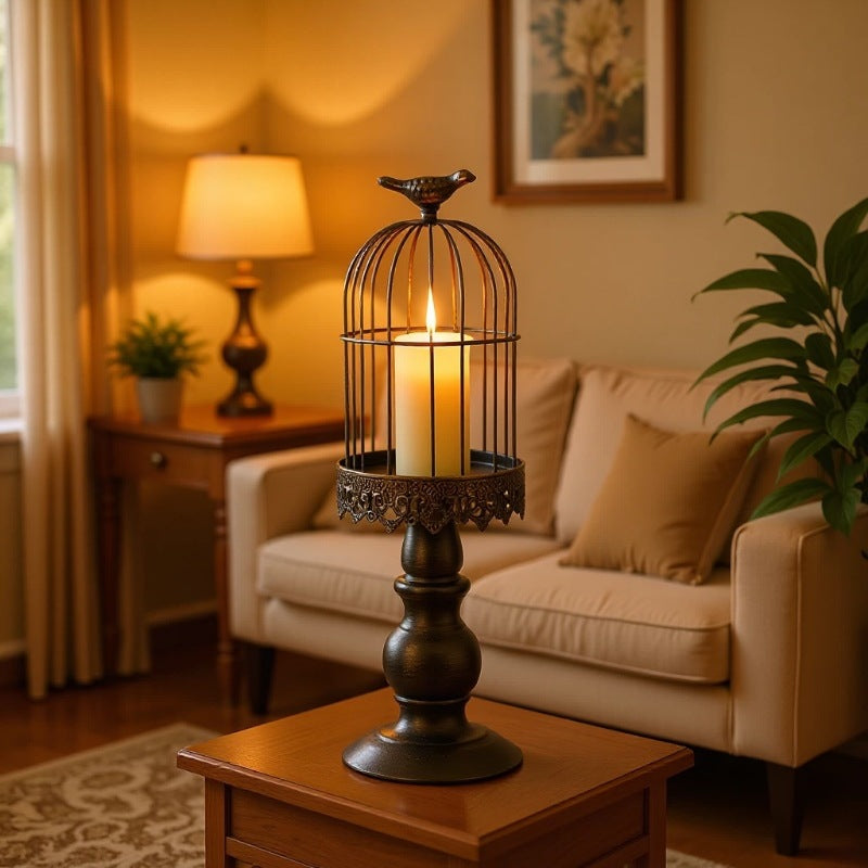 Antique-Style Distressed Metal Birdcage Tabletop Candle Holder & Display Stand Acalora