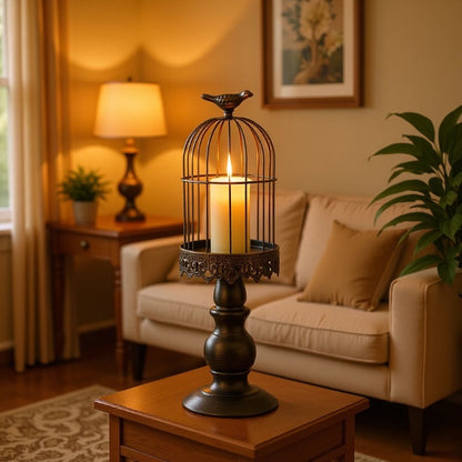 Antique-Style Distressed Metal Birdcage Tabletop Candle Holder & Display Stand Acalora
