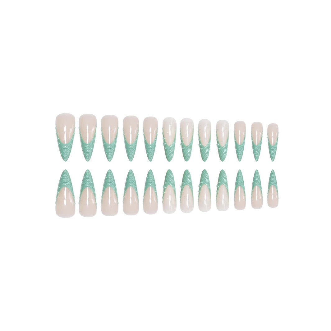Artistic Stiletto Press-On Nail Design with 3D Shell Accents Acalora