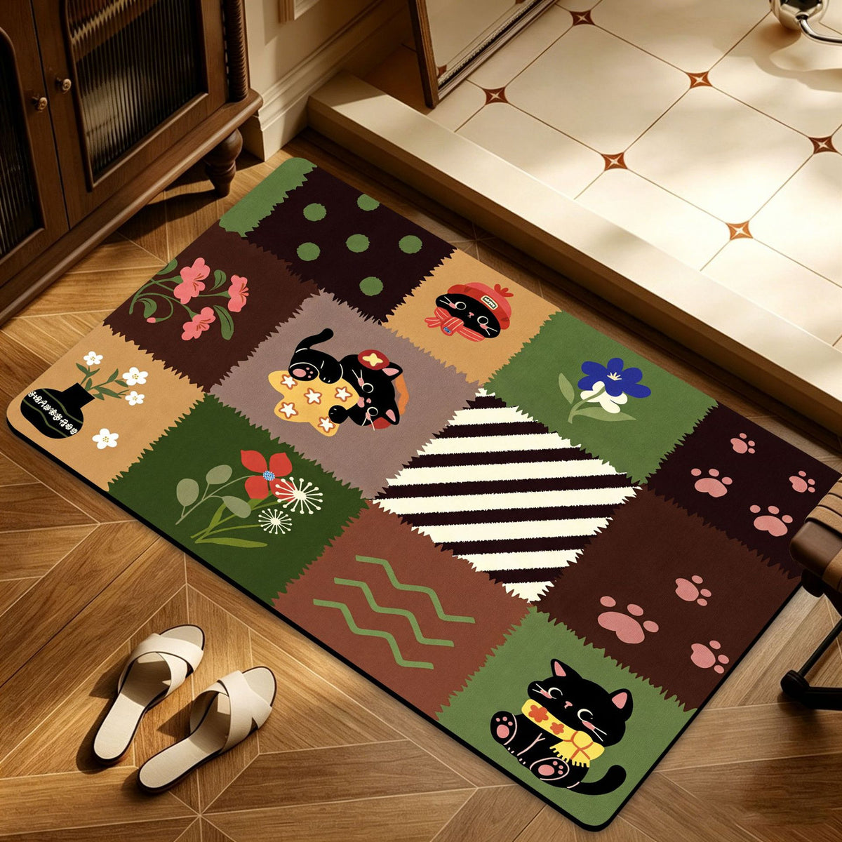 Artistic Floral Patterned Floor Mat Acalora