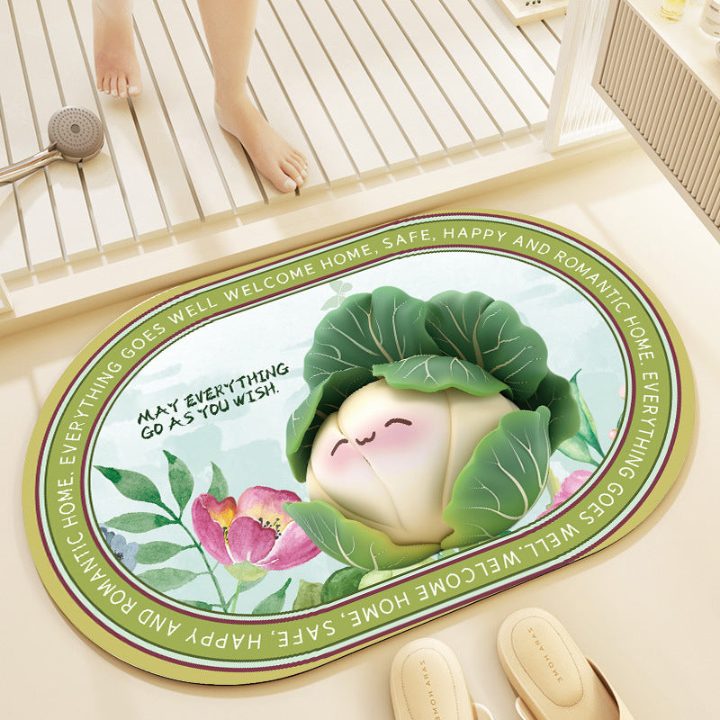 Whimsical Cabbage-Themed Welcome Mat Acalora