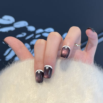 Elegant Gel Press-On Nail Set with Rhinestone Details Acalora