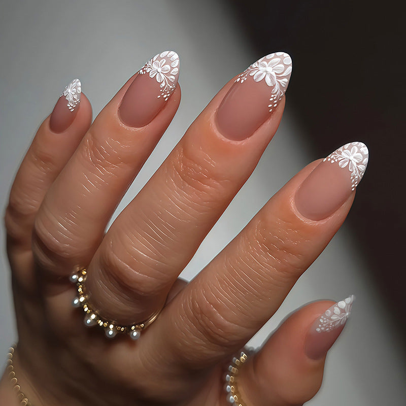 Elegant Decorative Press-On Nail Set with Floral Accents Acalora 1788495970