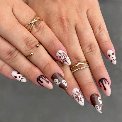 Themed Press-On Nail Art Set with Creative Halloween Designs Acalora