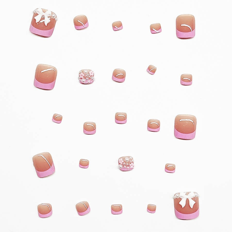 Decorative Press-On Nail Art Set with Floral and Bow Accents Acalora