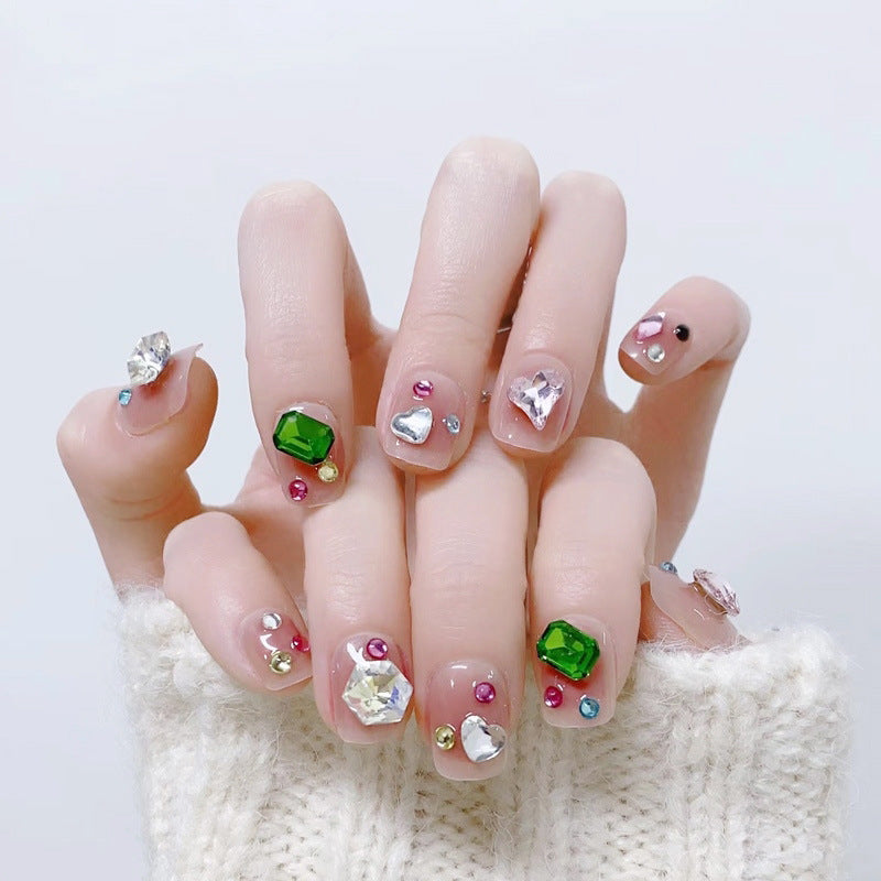 Acrylic nail set with sparkling 3D applications and beautiful heart designs Acalora