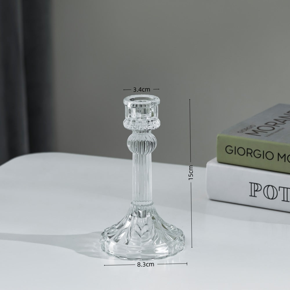 Pressed Crystal-Style Ribbed Glass Taper Candle Holder Acalora