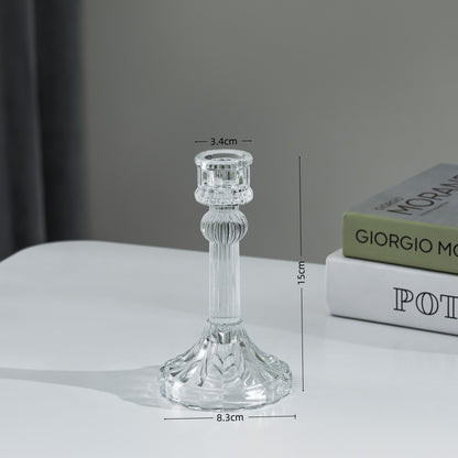 Pressed Crystal-Style Ribbed Glass Taper Candle Holder Acalora