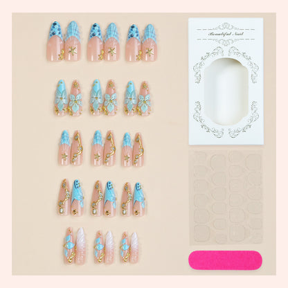 Premium Artistic Press-On Nail Set with Decorative Ocean-Inspired Designs Acalora