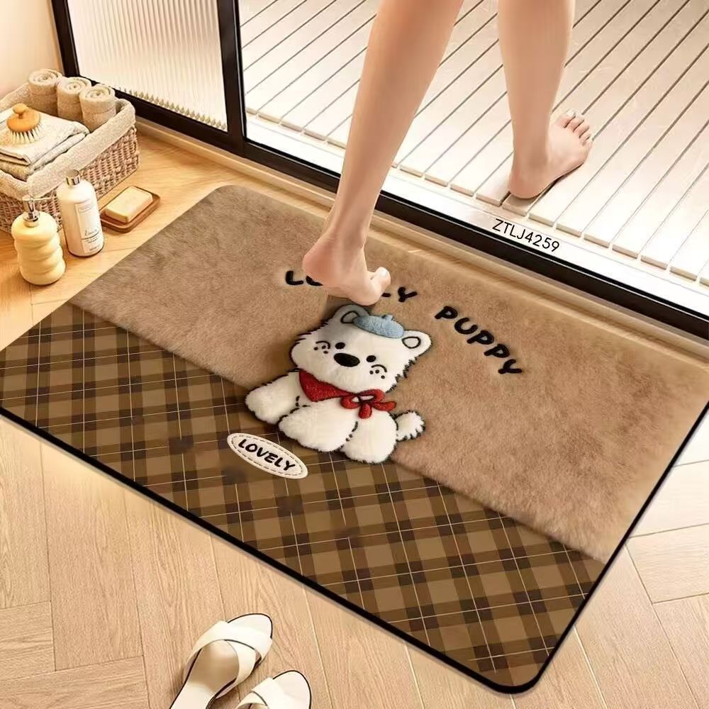 Cute Cartoon Pet-Themed Plush Bath Mat