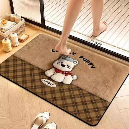 Cute Cartoon Pet-Themed Plush Bath Mat