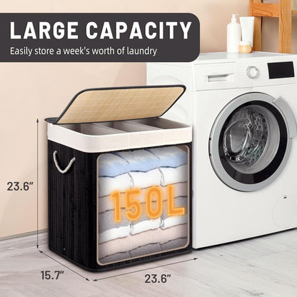 Bamboo Laundry Sorting Bin with Various Compartments Acalora