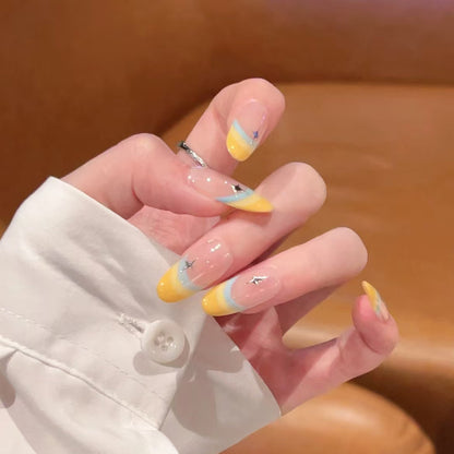 Stylish Press-On Nail Set with Unique Colorful Design Acalora