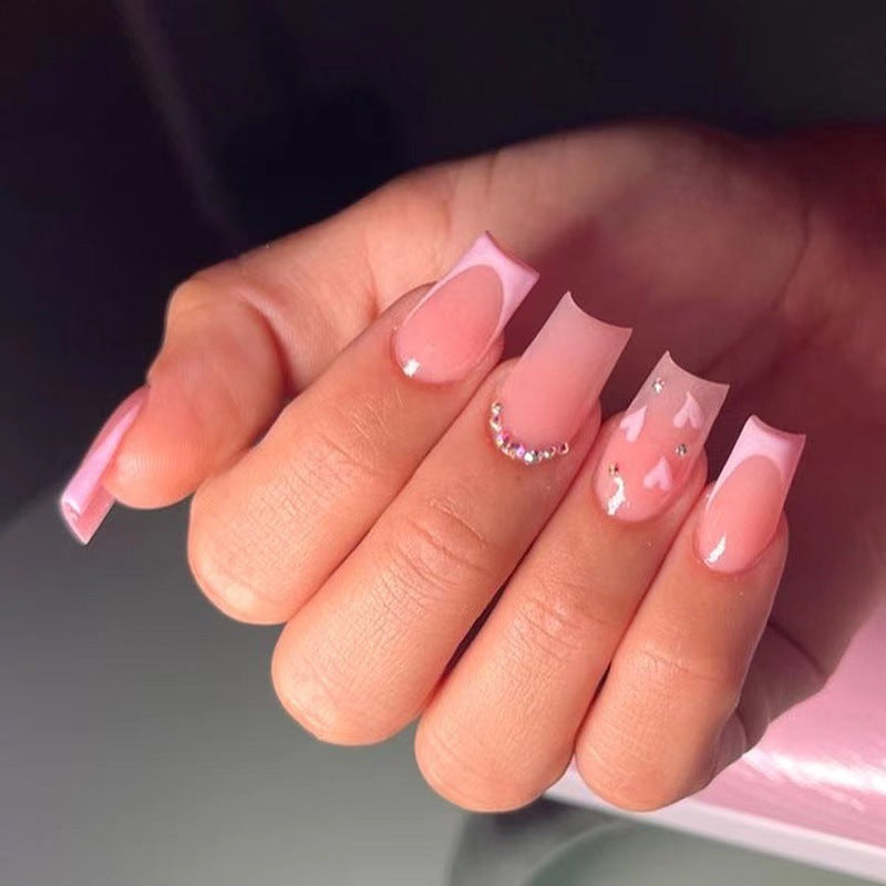 Elegant Long Press-On Nail Set with Rhinestone Accents Acalora